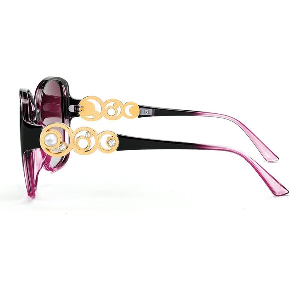 Women's Fashion Sunglasses Square Frame With Pearl Sparkling Eyes Protection - Picture 9 of 15